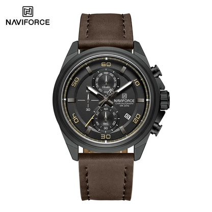 Montre homme décontractée NAVIFORCE Résistante à l'eau 3 ATM, calendrier, cadran lumineux avec bracelet en cuir, cadeau, design original