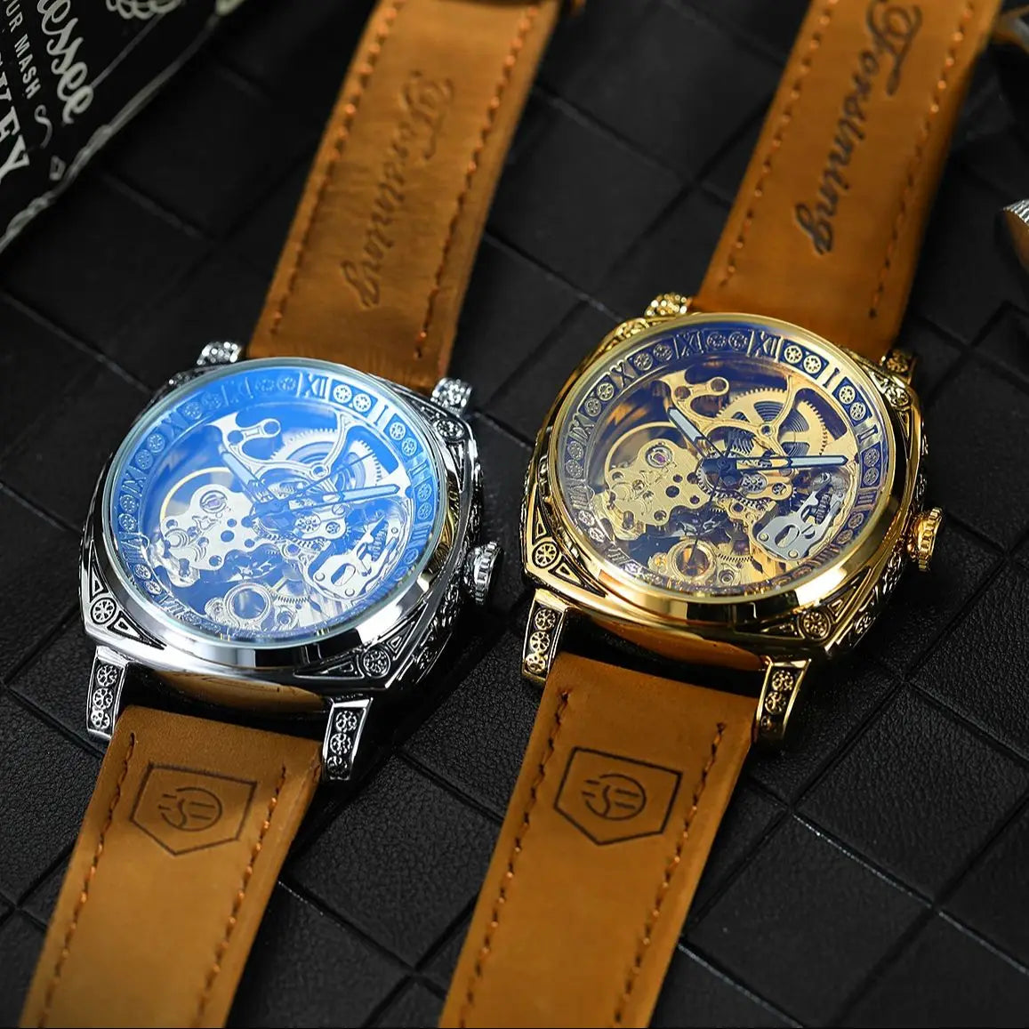 Forsining Royal Retro Skeleton Automatic Mechanical Watch for Men Leather Strap Business Casual Mens Watches Top Brand Gifts New
