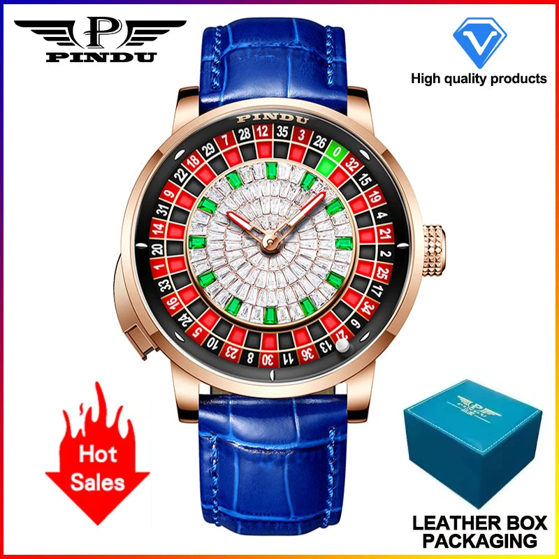 2025 PINDU Design NEW Button Rotating black shell Mechanical Watch Men NH35 Movement Stainless Steel TopLuxury Automatic Watch