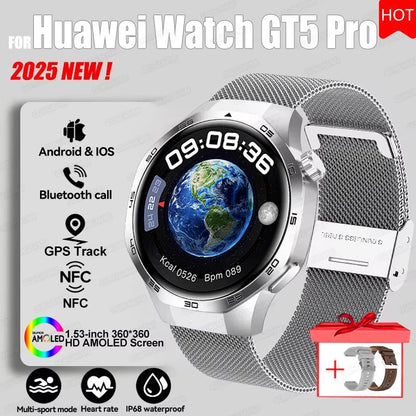 Montre connectée 2026 Watch 5 Pro GPS Suivi Boussole Hommes 360*360 Écran AMOLED NFC Appel BT Étanche Moniteur de Santé Montres Intelligentes Hommes