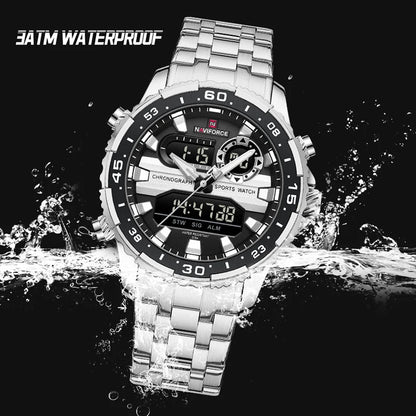 Montres Homme NAVIFORCE Original Tendance Marque LCD Affichage Analogique Numérique Quartz Homme Horloge 30m Étanche Lumineuse Montre-Bracelet Homme