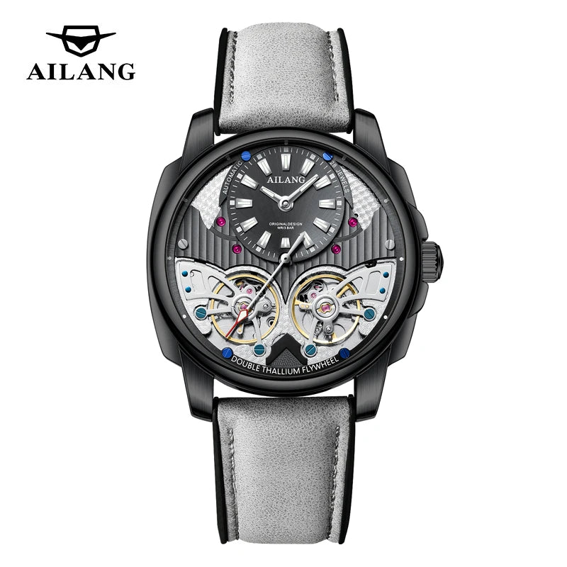 AILANG Double Tourbillon Series Luxury Mechanical Watch for Men Fashion Leather Strap Waterproof Automatic Skeleton Watches Mens