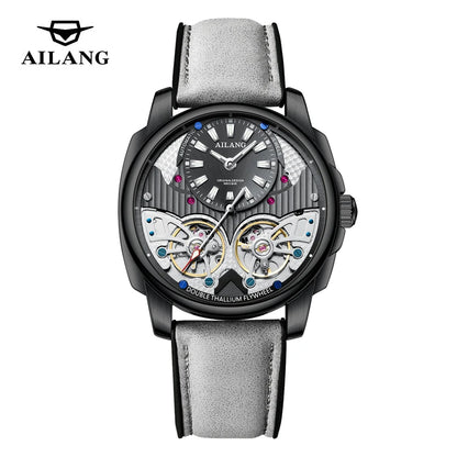 AILANG Double Tourbillon Series Luxury Mechanical Watch for Men Fashion Leather Strap Waterproof Automatic Skeleton Watches Mens