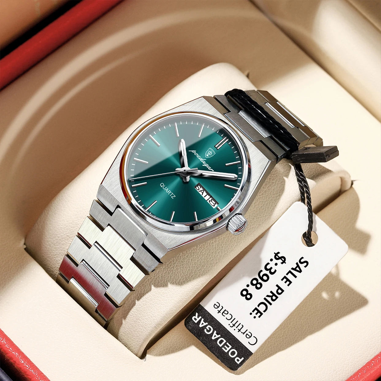 POEDAGAR Montres élégantes pour femmes Étanche Lumineux Date Semaine Montre Femme Quartz Acier inoxydable Montre-bracelet de mode pour femme