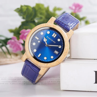 BOBO BIRD Montre Femme Bambou Légère Bracelet Cuir Véritable Montre Simple Élégante Tendance en Bois Cadeau pour Petite Amie