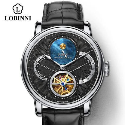 Montre LOBINNI Homme Automatique Or Montres Mécaniques Bracelets de Montre Mode bracelet sportif chronographe Squelette Saphir Marques de Montres
