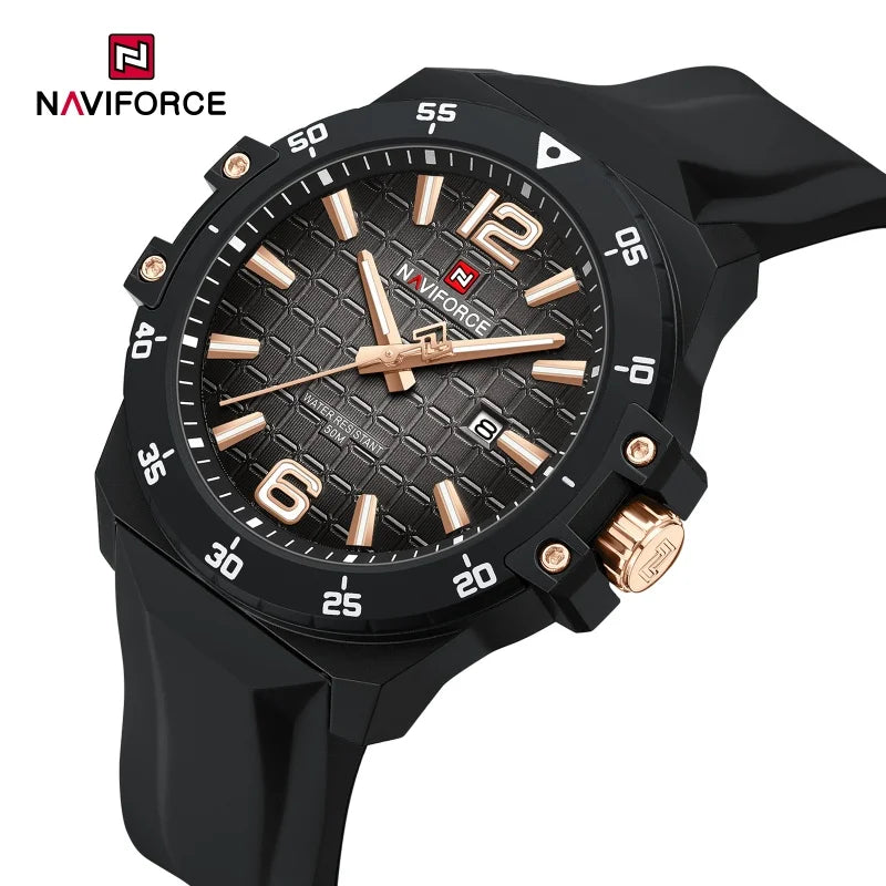 Nouvelle montre homme NAVIFORCE, style mode, mouvement à quartz de luxe, bracelet sport en silicone, étanche et lumineuse, cadeau pour homme
