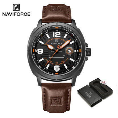 Montres à quartz de mode NAVIFORCE pour hommes, étanches 3ATM, affichage lumineux, cadran boussole classique, bracelet respirant en PU