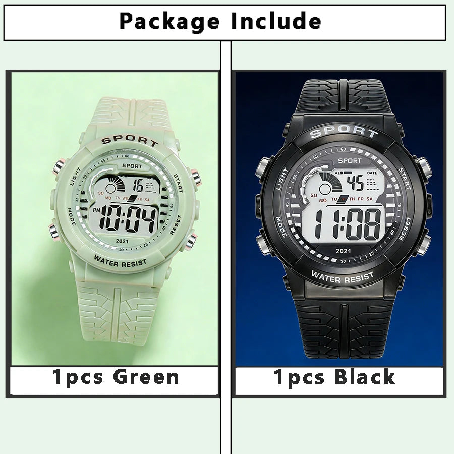 1/2pcs Fashion Sports Watch 30M Waterproof 7 Colors LED Backlight Alarm Stopwatch Electronic Wristwatch for Teens Men Women