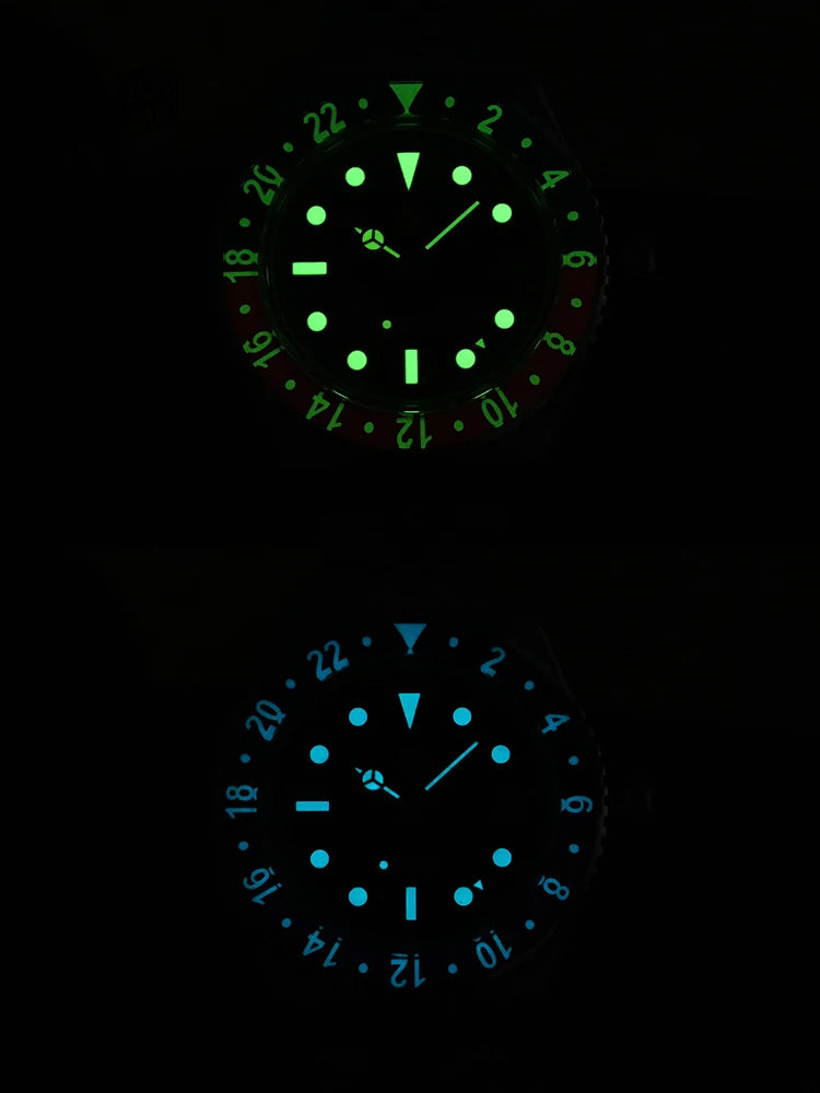 San Martin NH34 40 mm GMT Style Sportif de Luxe Entièrement Lumineux Lunette Saphir Bidirectionnelle Montre Automatique Mécanique 20 Bar SN0005