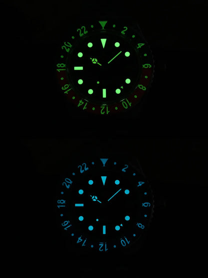 San Martin NH34 40 mm GMT Style Sportif de Luxe Entièrement Lumineux Lunette Saphir Bidirectionnelle Montre Automatique Mécanique 20 Bar SN0005