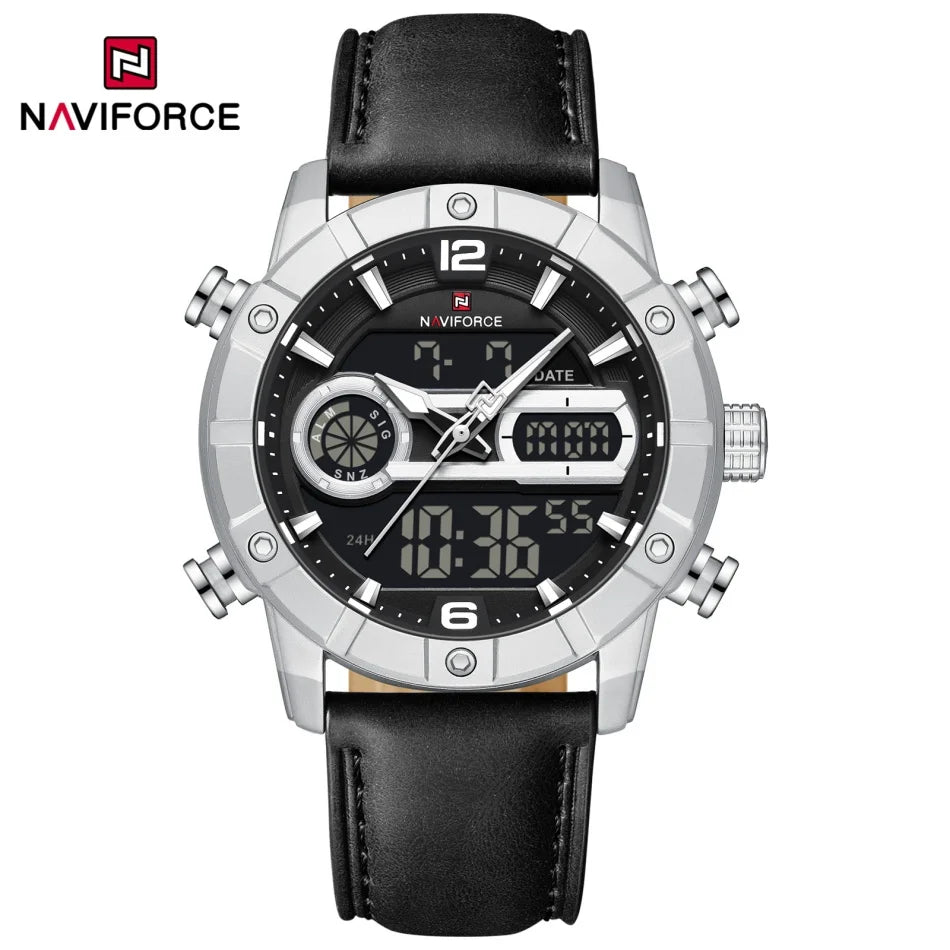 Montre à Quartz NAVIFORCE Hommes Double Fuseau Horaire Date Illumination Nocturne Classique Affaires Montre Homme Luxe Original Étanche