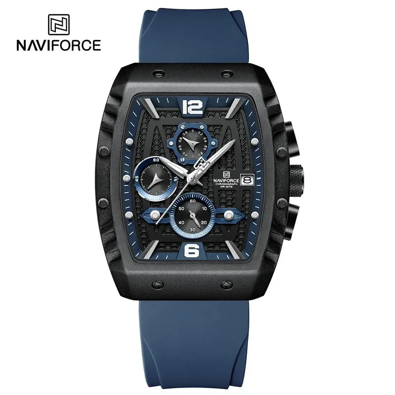 NAVIFORCE NF8025 Montre de Luxe Étanche Sport Quartz Bracelet en Silicone Souple Date Horloge Militaire Chronographe Montre-Bracelet
