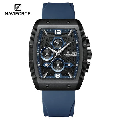 NAVIFORCE NF8025 Montre de Luxe Étanche Sport Quartz Bracelet en Silicone Souple Date Horloge Militaire Chronographe Montre-Bracelet