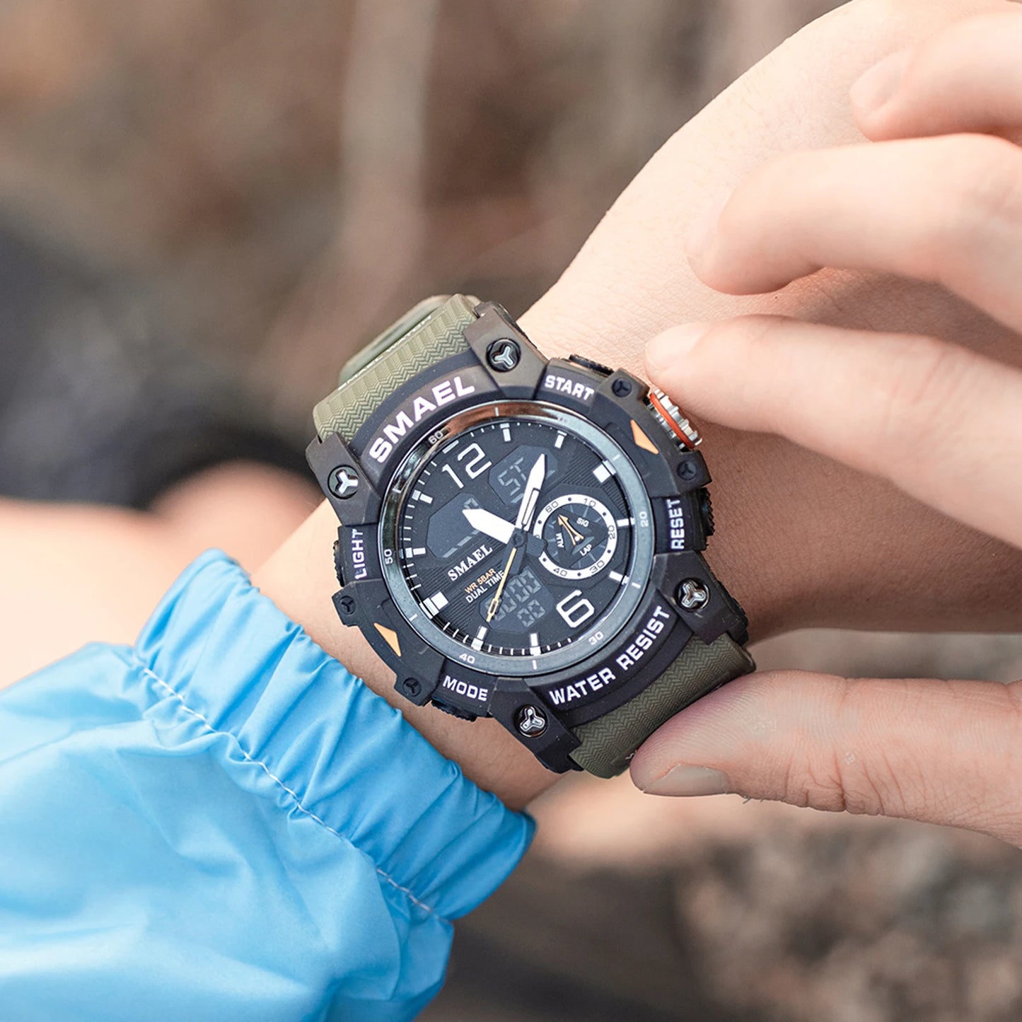 SMAEL 8007 digital watch with dual time display, stopwatch and LED backlight