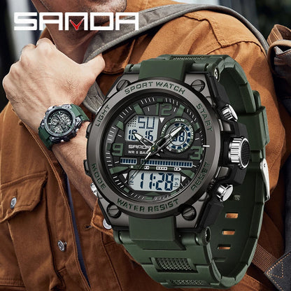 Montres de Sport à Quartz SANDA pour Hommes, Double Affichage LED Électronique Numérique, Étanche, Militaire, Relogios Masculino