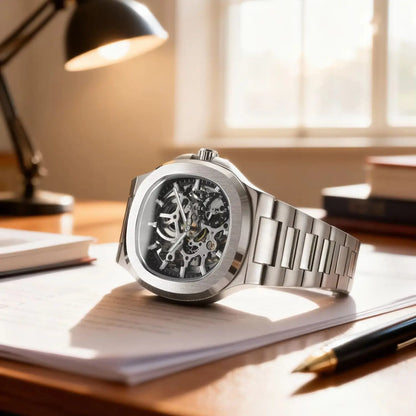 Forsining Fashion Skeleton Automatic Watch for Men Small Dials Luminous Hands Stainless Steel Strap Business Casual Mens Watches