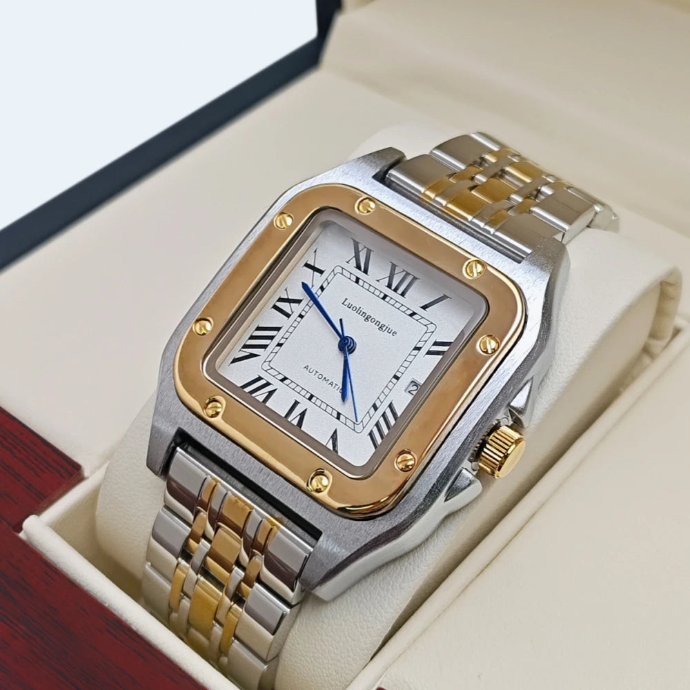 High-End Luxury Square Automatic Mechanical Watch for Men, with Hollow Butterfly Clasp, Fashionable Business Casual Versatile Stylish Men's Wristwatch, Suitable for Wearing in Various Occasions, the First Choice Gift for Your Boyfriend on Valentine's Day