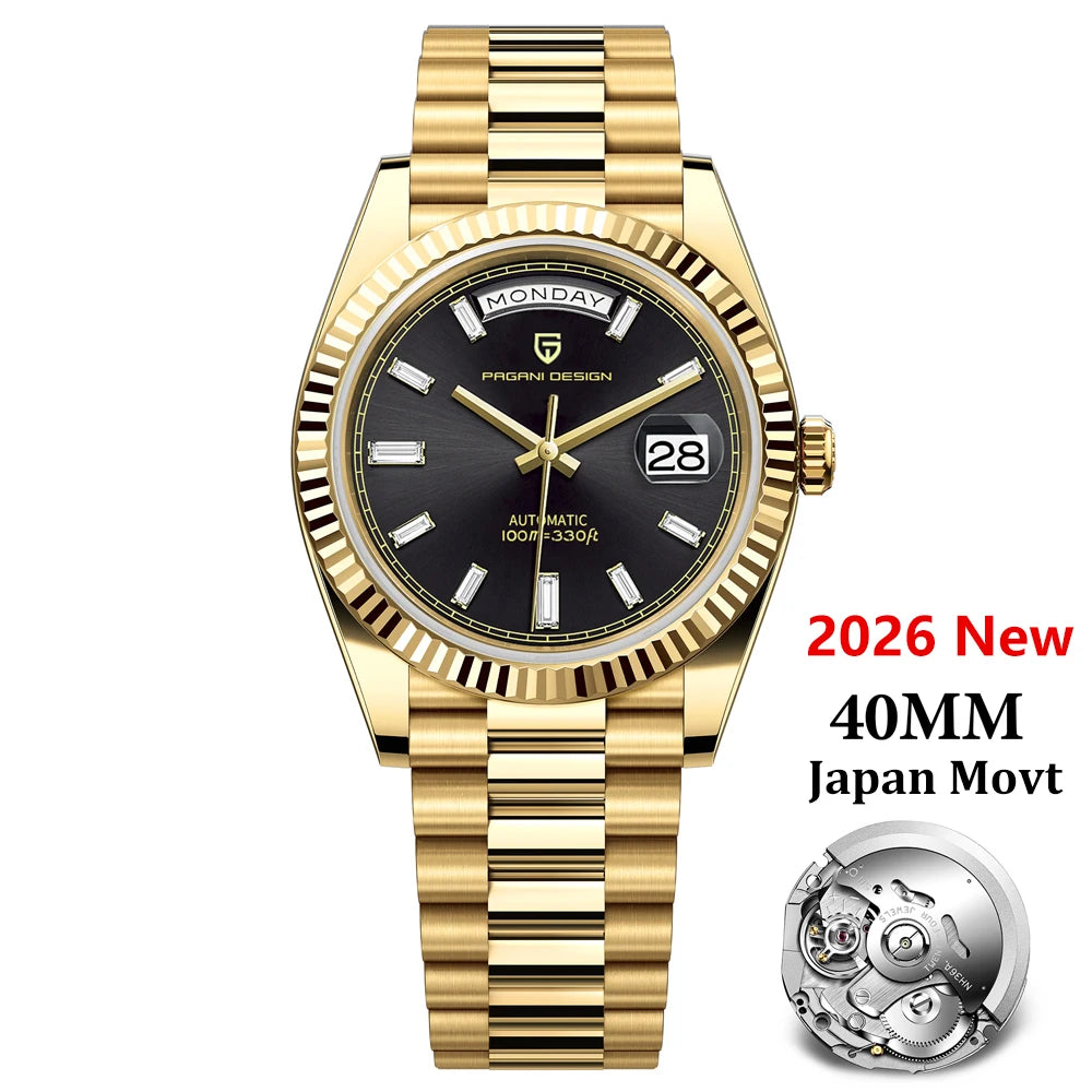 PAGANI DESIGN Montres Hommes DD40 Or Blanc Luxe Montre Automatique Hommes TMI NH36A Date Semaine Montres Mécaniques Pour Hommes Nouveauté 2026
