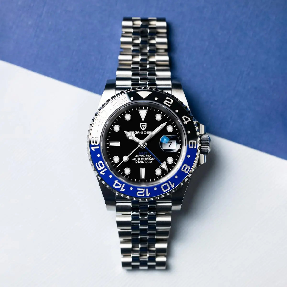 PAGANI DESIGN Montre GMT 40MM pour Homme, Saphir de Luxe, Mouvement Automatique AR, Lunette Céramique, Étanche 100M, Cadeau