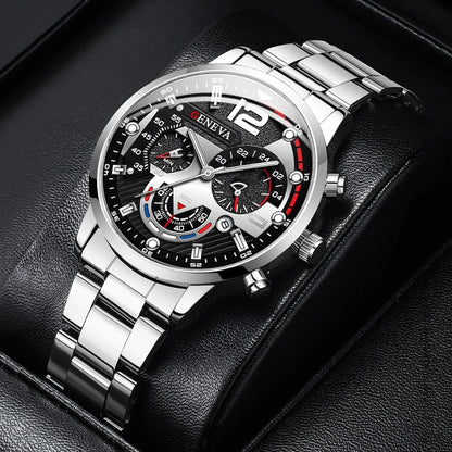 Montre-bracelet à quartz analogique pour homme avec bracelet en acier inoxydable et calendrier