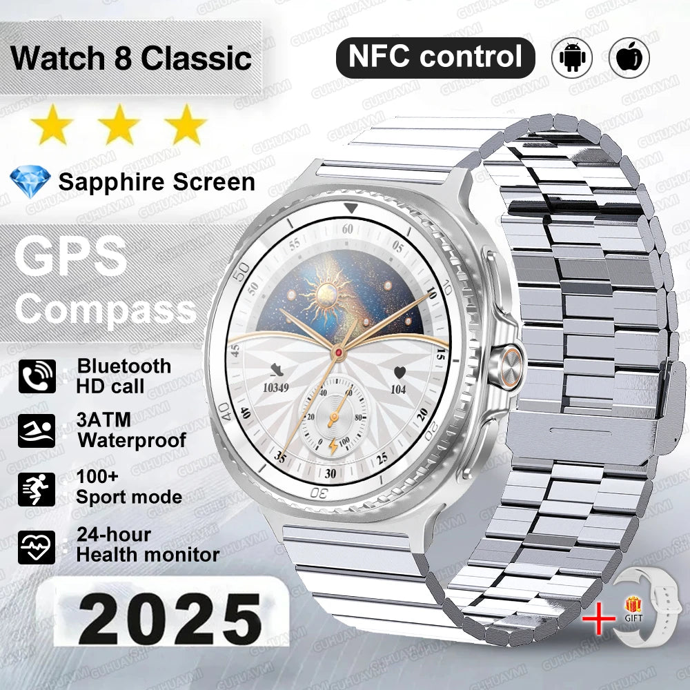 Montre connectée 8 Ultra Classic 2026 à la mode, GPS, boussole, NFC, 46mm, appels HD, ChatGPT, étanche 3 ATM, version sport pour homme