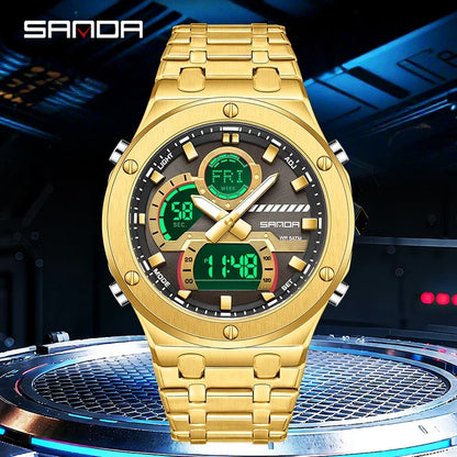 SANDA Multifunction Chronograph LED Stainless Steel Watch
