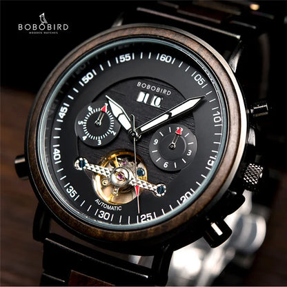 Montres automatiques mécaniques pour couple, affichage de la date, pour homme et femme, relogio masculino de luxo BOBO BIRD
