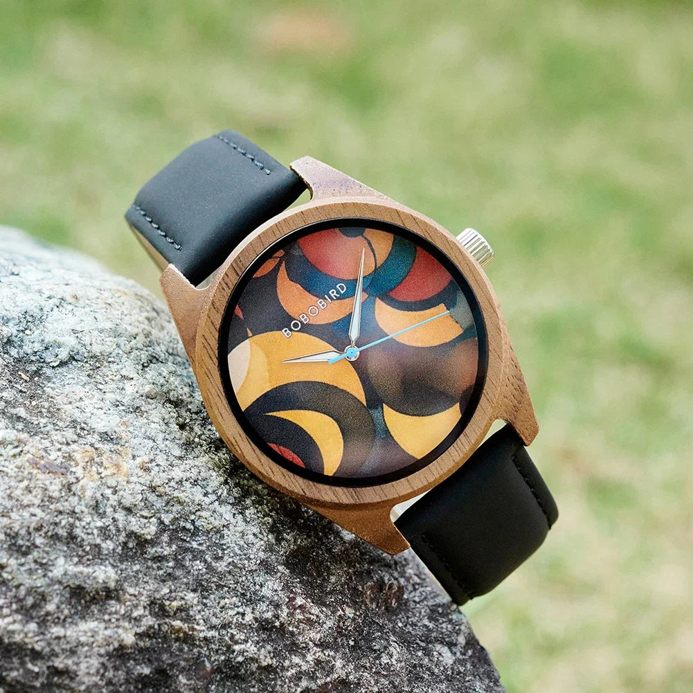 BOBOBIRD Wooden Quartz Watch for Men Black Leather Strap Walnut Wood Wristwatch with Gift Box for Men 2025 New Arrival
