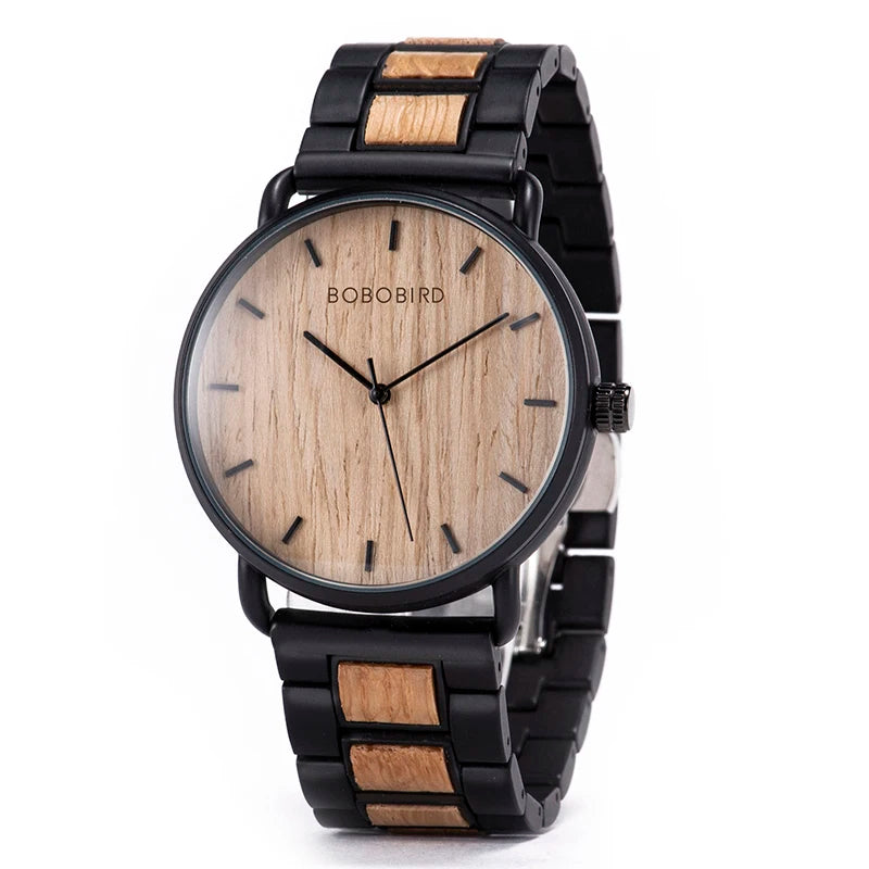 BOBO BIRD Montre Homme Bois de Zèbre Marque de Luxe Montres-bracelets à Quartz pour Homme Horloge Masculine Montres Simples Ultra-minces pour Homme