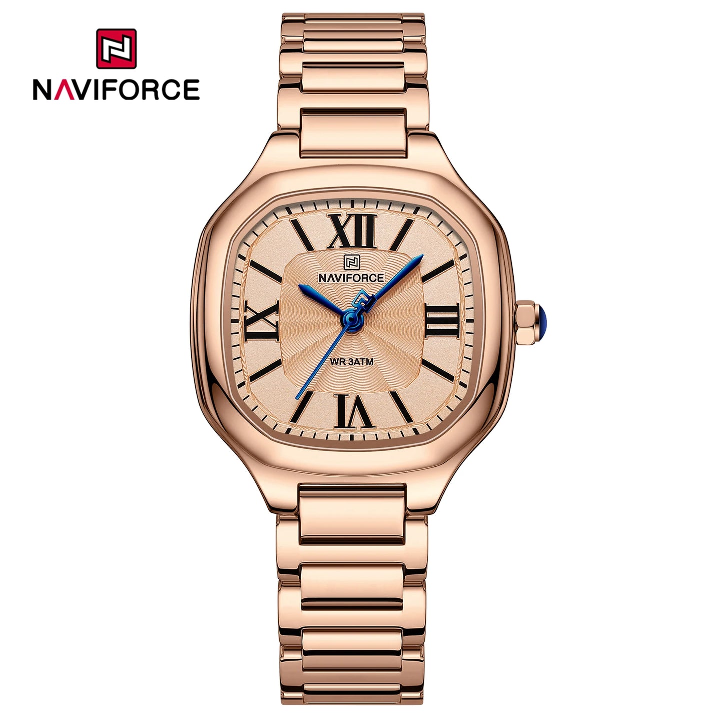 NAVIFORCE Montre de luxe pour femme, cadran carré, quartz, étanche, en acier inoxydable