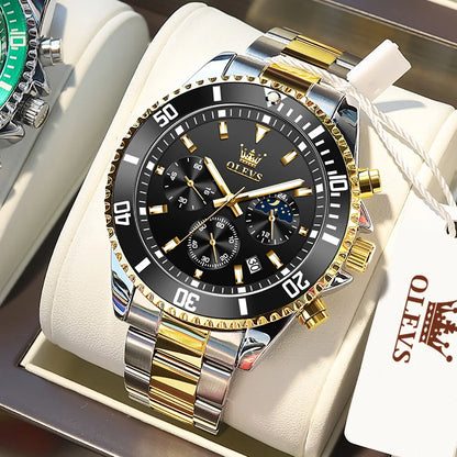 OLEVS Chronograph Moon Phase Date Stainless Steel Dial