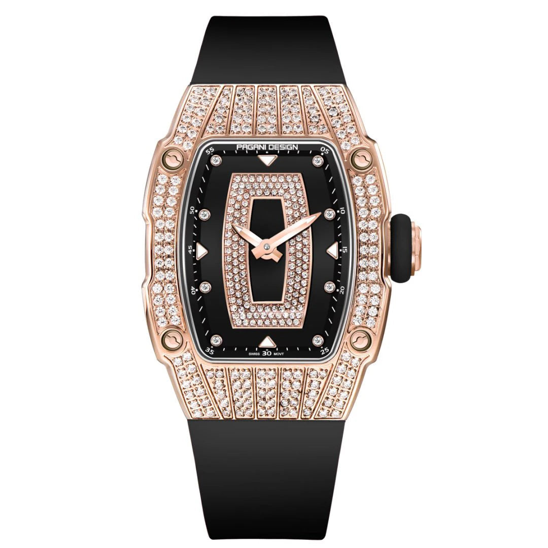 PAGANI DESIGN women's watch with diamond accents and rubber strap