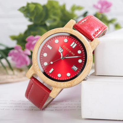 Montre-bracelet en bambou BOBO BIRD pour femme avec bracelet en cuir véritable, naturelle, légère, élégante, cadeau mode pour elle