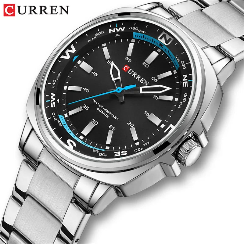 CURREN 8455 Montre à quartz de mode pour hommes Montre-bracelet de luxe étanche en acier inoxydable avec veilleuse reloj hombre