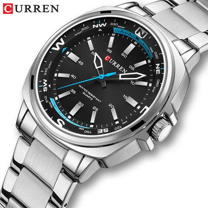 CURREN 8455 Montre à quartz de mode pour hommes Montre-bracelet de luxe étanche en acier inoxydable avec veilleuse reloj hombre