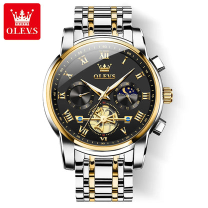 OLEVS 2859 Montre de luxe étanche en acier inoxydable à quartz pour hommes Chronographe Lumineuse Montres-bracelets pour hommes Relojes Para Hombre