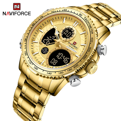NAVIFORCE Montre Homme Tendance Marque de Luxe Sport Chronographe à Quartz Étanche Militaire en Acier Inoxydable