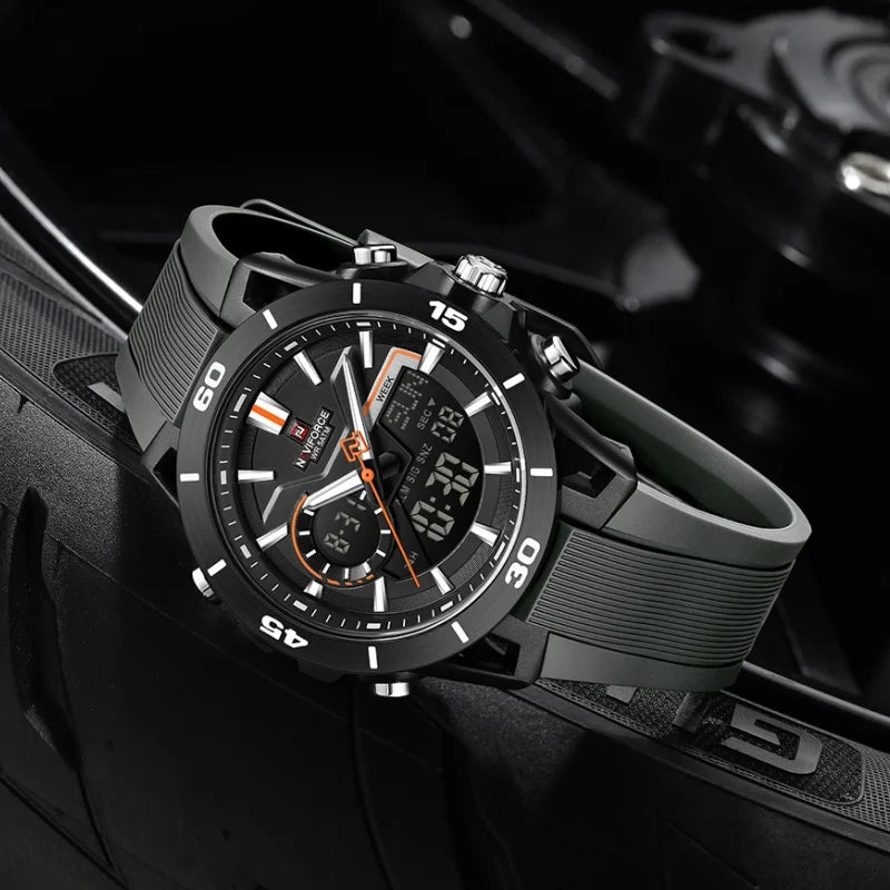 NAVIFORCE Montre Homme Double Affichage Étanche 50M Compte à Rebours Chronographe Réveil Montre-bracelet de Sport Tendance NF7135