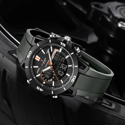 NAVIFORCE Montre Homme Double Affichage Étanche 50M Compte à Rebours Chronographe Réveil Montre-bracelet de Sport Tendance NF7135