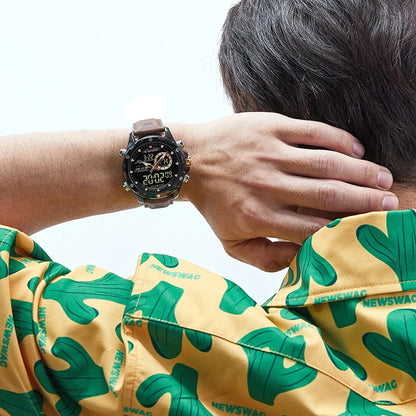 NAVIFORCE Montre tendance homme, charmante et accrocheuse, affichage du jour, de la date et de l'heure, bracelet en cuir souple, aiguille lumineuse, affichage LED, cadeau homme