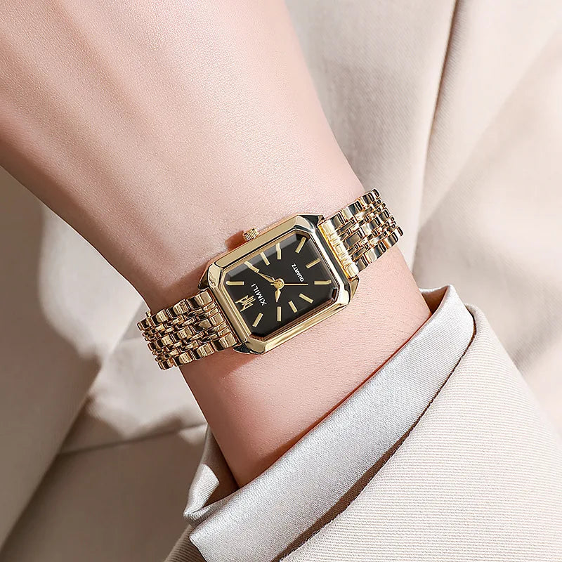 Montres Femme Rectangulaires à la Mode Dames Montres-Bracelets à Quartz à Bracelet en Acier Inoxydable Reloj Mujer (Sans Boîte)