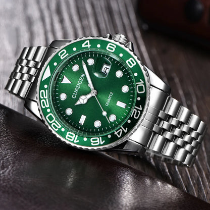 Montres Hommes Marque Célèbre Étudiants Garçons Mode Bracelet Acier Inoxydable Décontracté Calendrier Montre à Quartz Vert Relogios Masculinos 2024