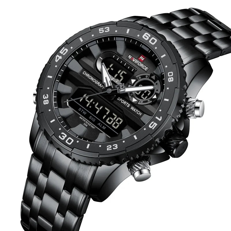 Montre homme NAVIFORCE de marque mode noir or, montres-bracelets de luxe à quartz, sport, étanche, bracelet en acier inoxydable NF9234