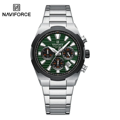 Montre-bracelet à quartz NAVIFORCE pour homme, multifonctionnelle, avec calendrier, chronomètre, lumineuse, étanche 30 ATM, bracelet en acier inoxydable