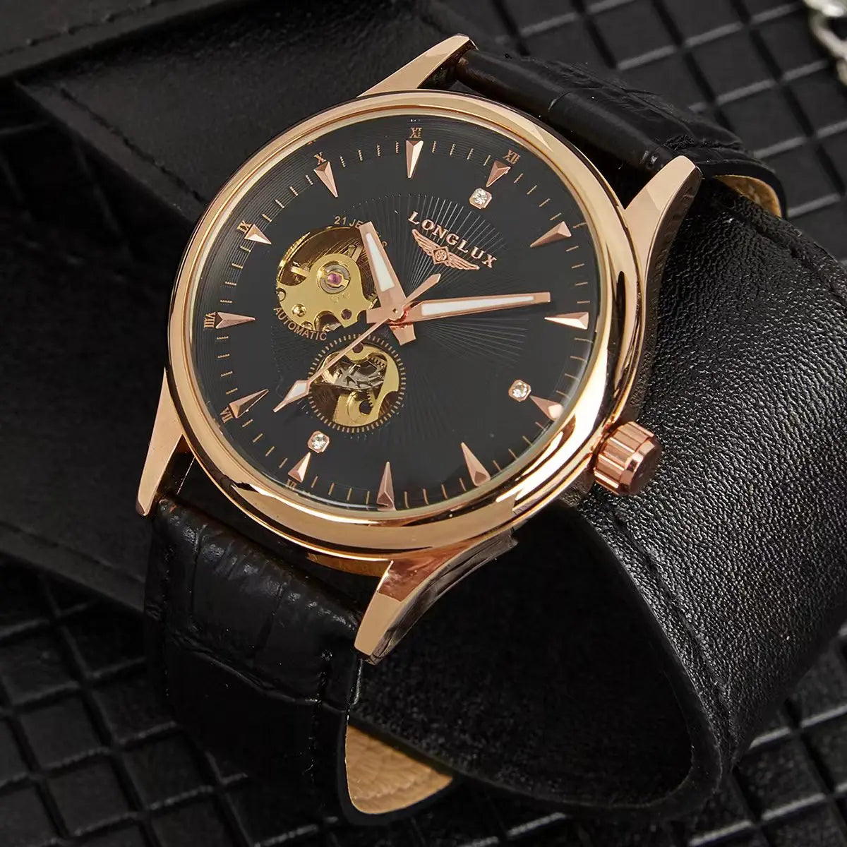 LONGLUX automatic watch elegant style wholesale mechanical wristwatches skeleton rome waterproof  mens watch men gift