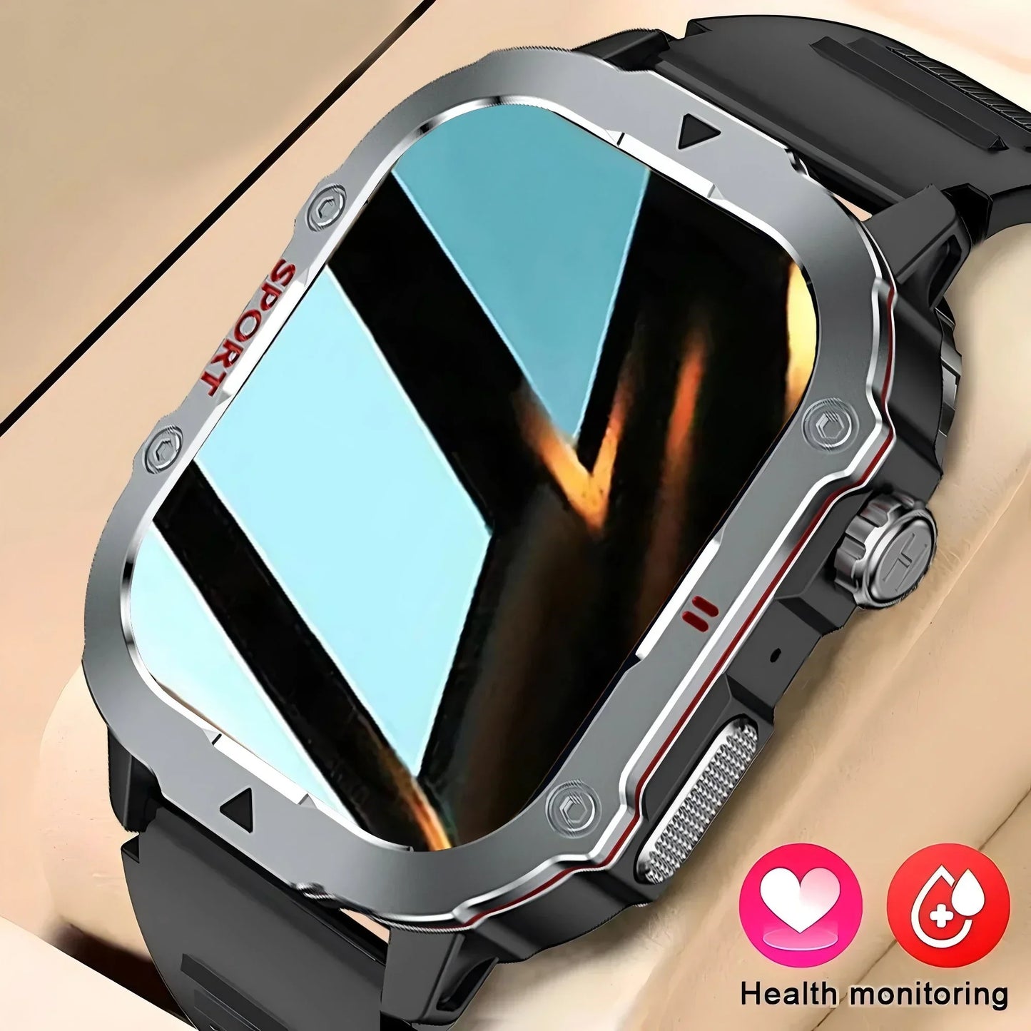 Montre connectée militaire 2026 Hommes Étanche Sports de plein air Suivi d'activité Moniteur de santé 2,19" Appel BT Smartwatch