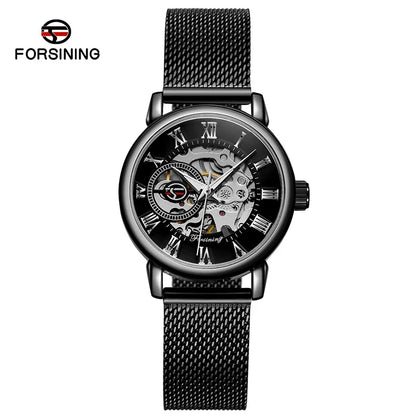 Forsining 099L Montre squelette élégante et tendance pour femmes, nouvelles montres-bracelets mécaniques de luxe en or rose pour dames