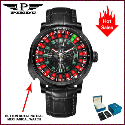 Montre mécanique rotative à bouton PINDU Design NOUVEAU 2025, coque noire, mouvement NH35, montre automatique de luxe en acier inoxydable pour hommes