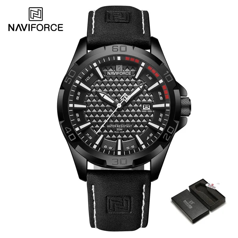 Montre à quartz pour hommes NAVIFORCE de grande marque, Sportive, antichoc, étanche, en cuir, masculine, mode de luxe, décontractée avec calendrier